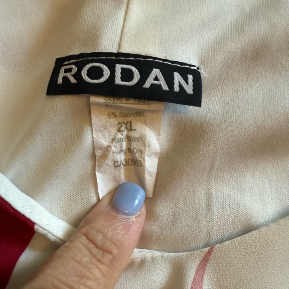 Rodan Midi Dress with Bold Red, Pink, and Black Pattern - Picture 2 of 3